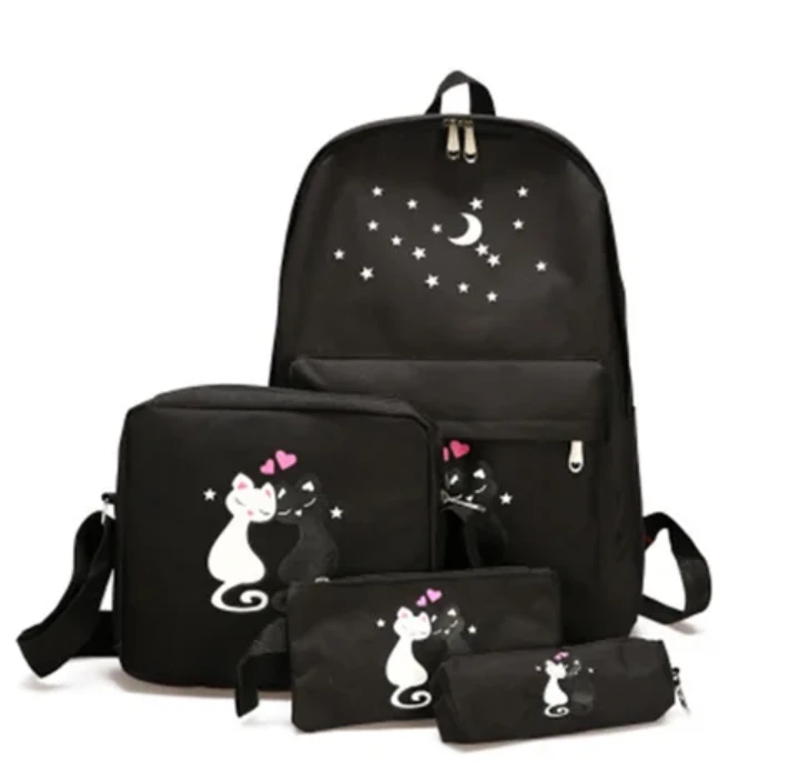 4 pcs cat design Bageek School colleage Bag for Teen Girls backpack student Bookbag Travel Backpack Daypack