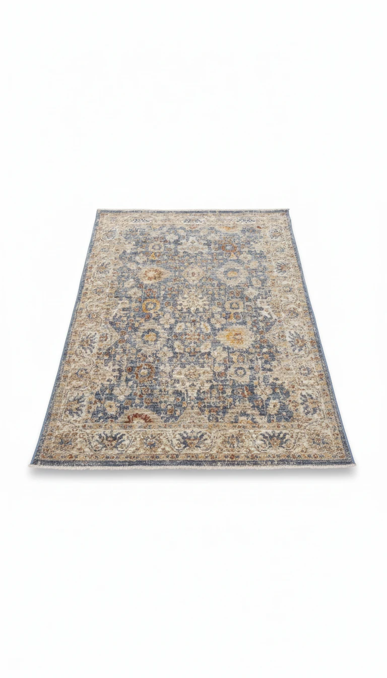 Vintage-Washed Medallion Area Rug in Slate & Amber