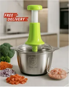 Premium Steel Chopper 🔪 - 2.0L, 4 Blades, Stainless Steel Bowl | Meat & Vegetable Kitchen Utensil