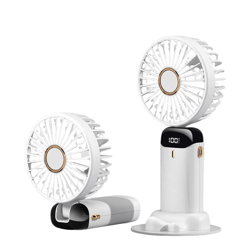 Portable Handheld Mini Fan 4-speed Led Digital Display Folding Usb Charging Electric Fan With Lanyard