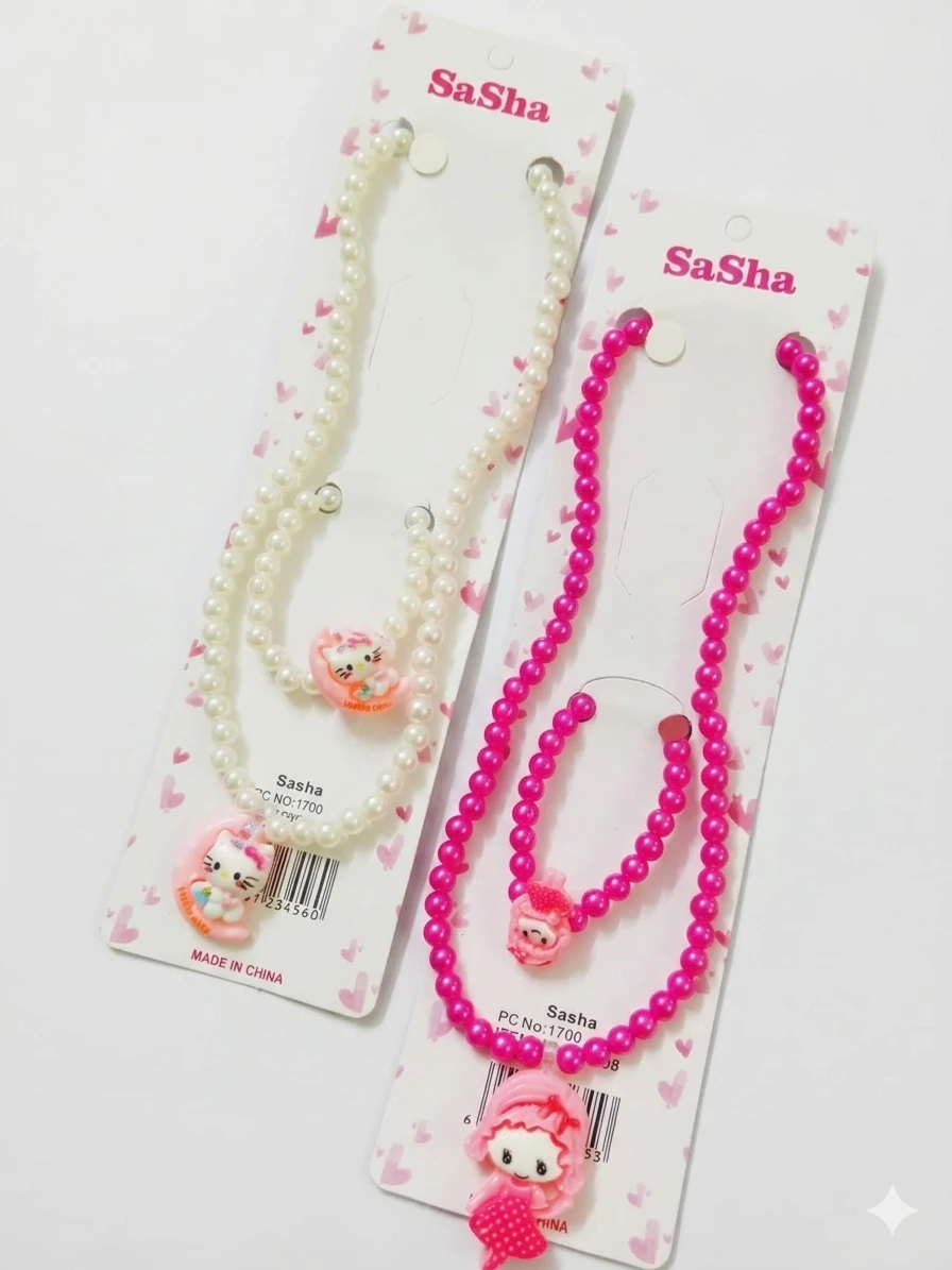 Pack of 2 New Fashion Candy Colour Beads Neck lace Set for kids