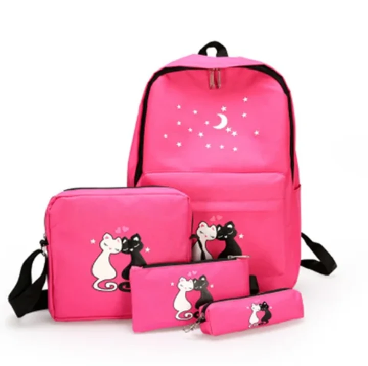 4 pcs cat design Bageek School colleage Bag for Teen Girls backpack student Bookbag Travel Backpack Daypack