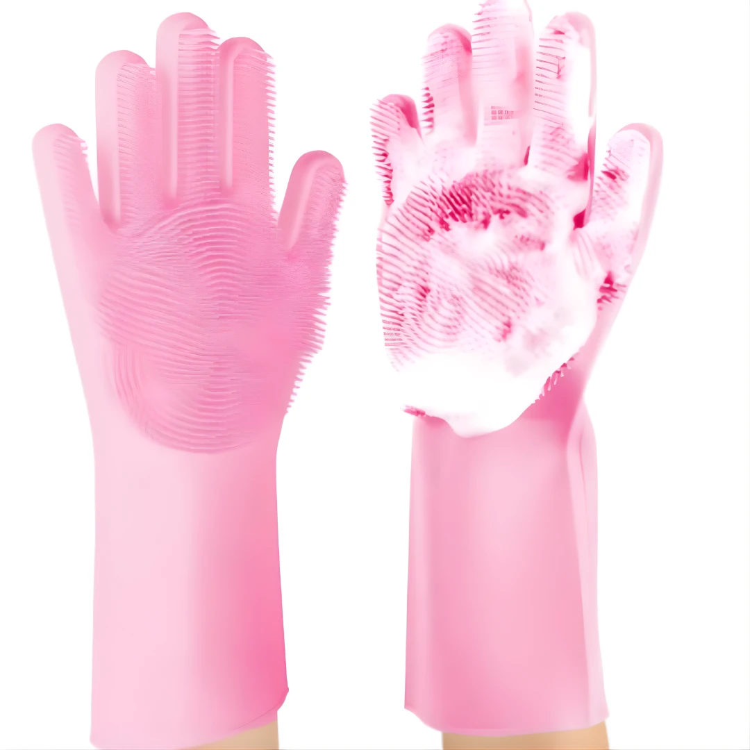 Magic Reusable Silicone Dishwashing Gloves with Scrubber-random color