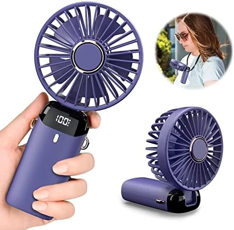 Portable Handheld Mini Fan 4-speed Led Digital Display Folding Usb Charging Electric Fan With Lanyard