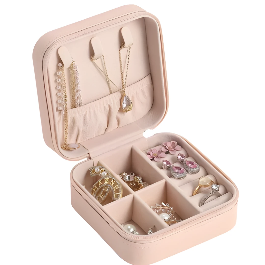 Premium PU Leather Jewellery Organizer Box with Zipper-Random Color
