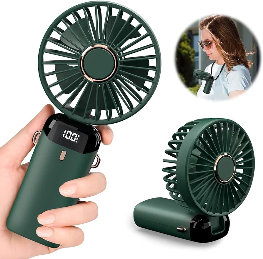 Portable Handheld Mini Fan 4-speed Led Digital Display Folding Usb Charging Electric Fan With Lanyard