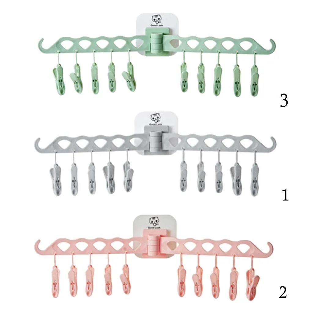 Folding Plastic Clothing Hangers with Removable Clips-Random colors