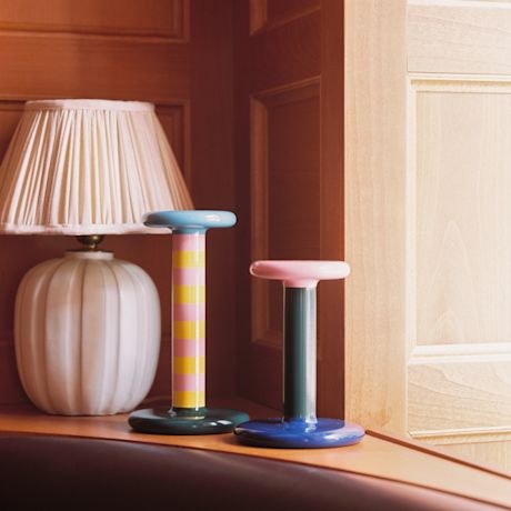 Pesa Candle Holder High, Pink / Sulfur Yellow Stripe