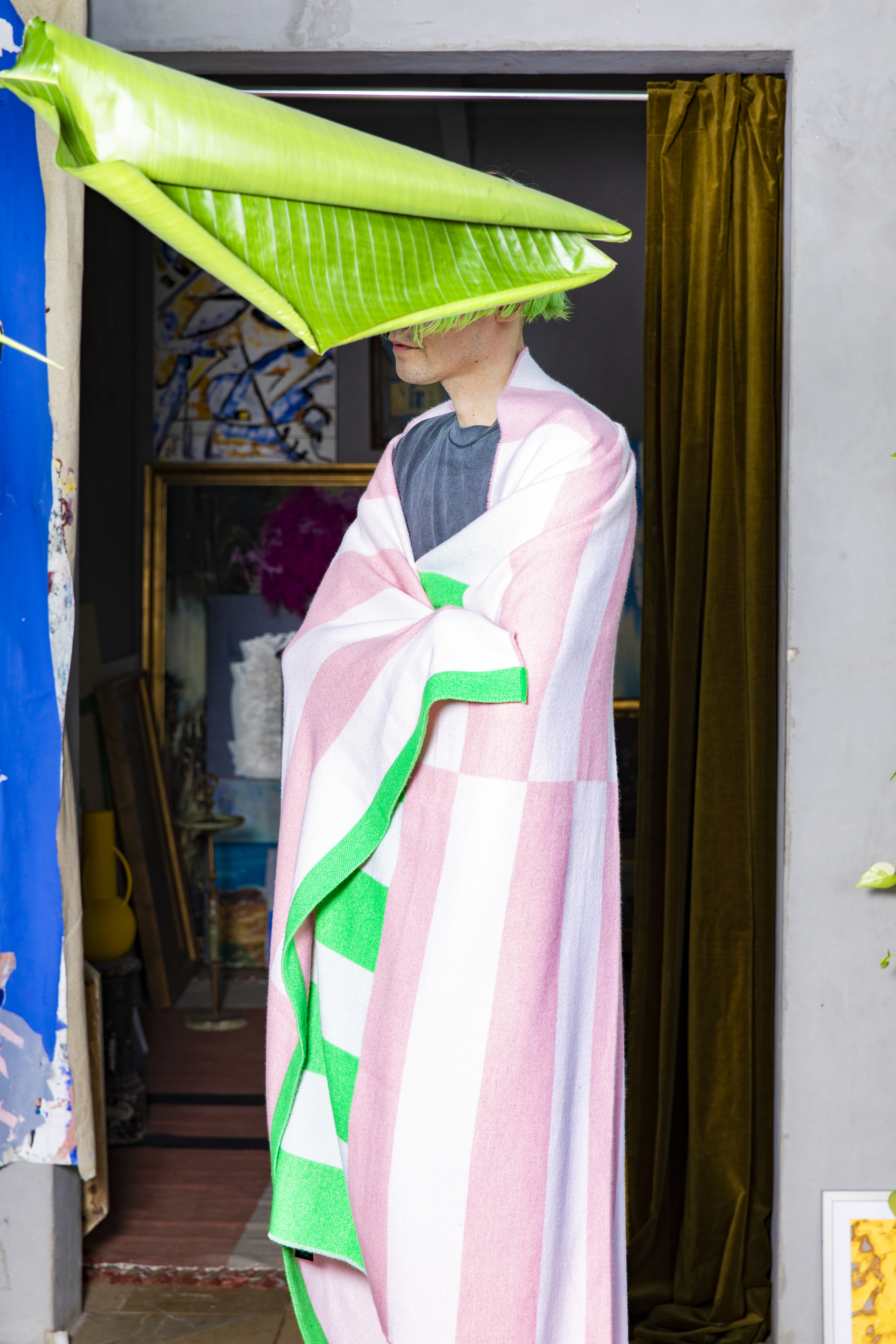 Achilles wrapped in our [Stripe Throw Pink / Green](/accessories/throws-and-cushions/stripe/30541)