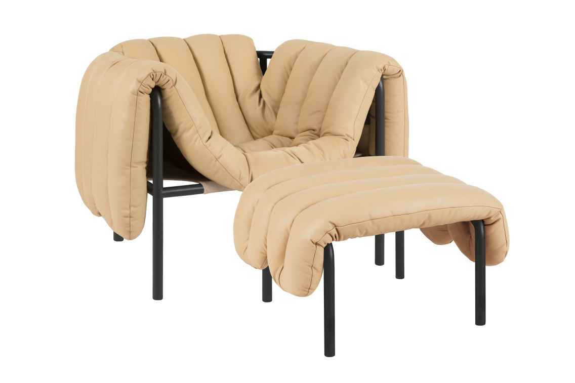 Puffy Lounge Chair + Ottoman, Sand Leather / Black Grey, Art. no. 20312 (image 1)