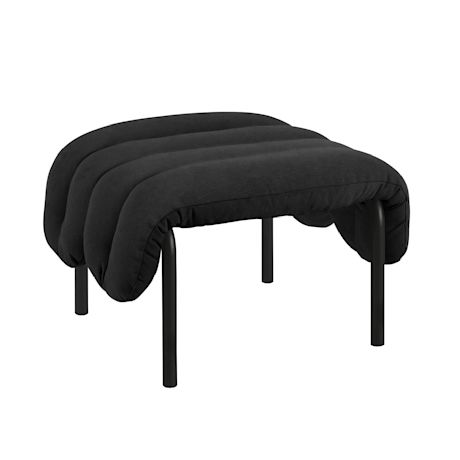 Puffy Ottoman, Black Leather / Cream (UK)