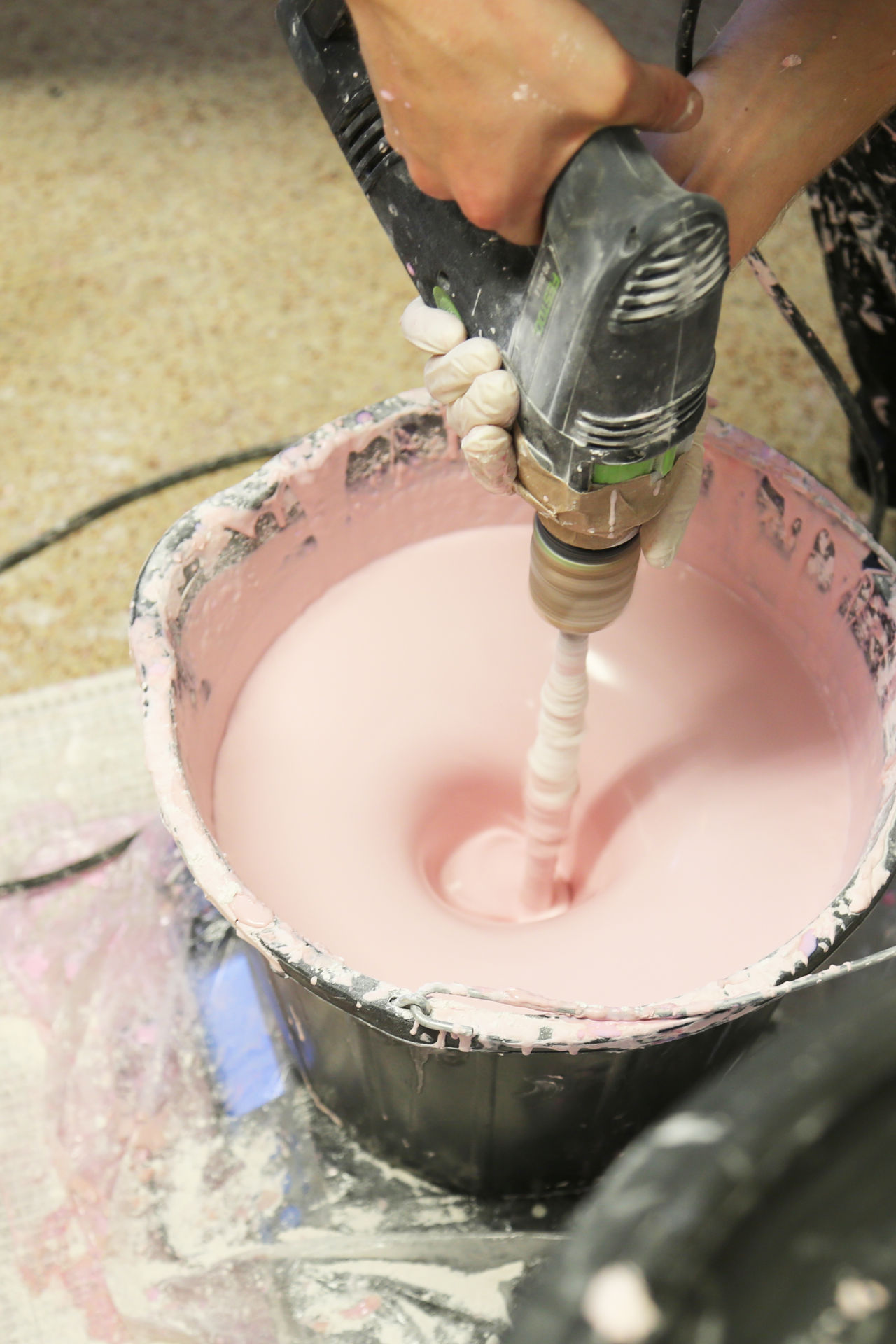 An editorial image from behind the scenes of building the Pink Counter for Hem's London pop-up shop, 2018.