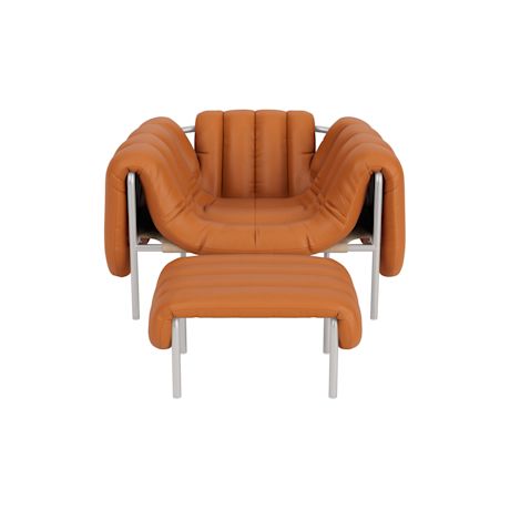 Puffy Lounge Chair + Ottoman, Elmosoft Leather 54035 / Stainless