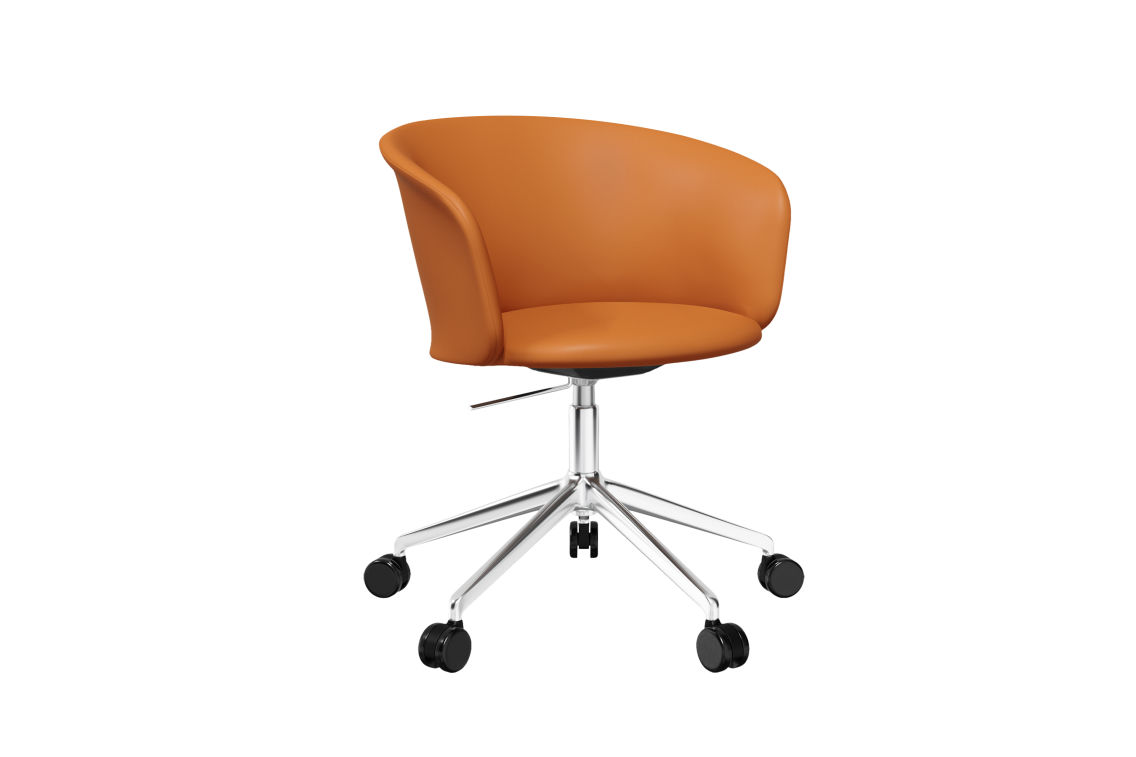 Kendo Swivel Chair 5-star Castors, Cognac Leather / Polished (UK), Art. no. 20526 (image 1)