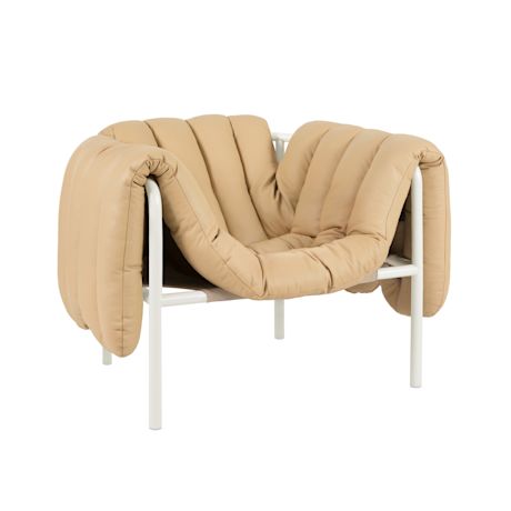 Puffy Lounge Chair, Sand Leather / Cream