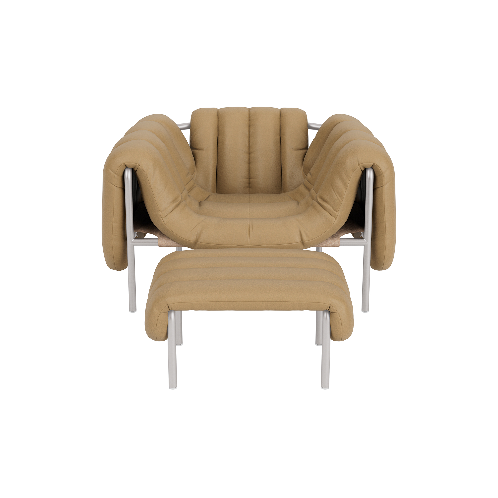 Puffy Lounge Chair + Ottoman, Elmosoft Leather 03009 / Stainless, Art. no. 90305 (image 2)