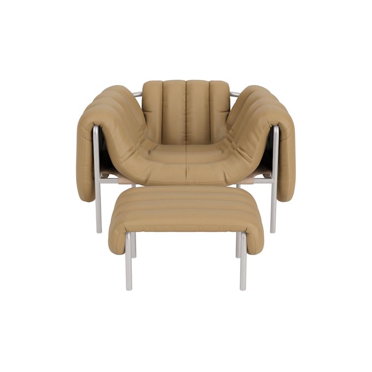 Puffy Lounge Chair + Ottoman, Elmosoft Leather 03009 / Stainless, Art. no. 90305 (image 2)