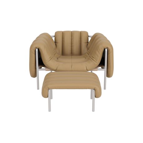 Puffy Lounge Chair + Ottoman, Elmosoft Leather 03009 / Stainless