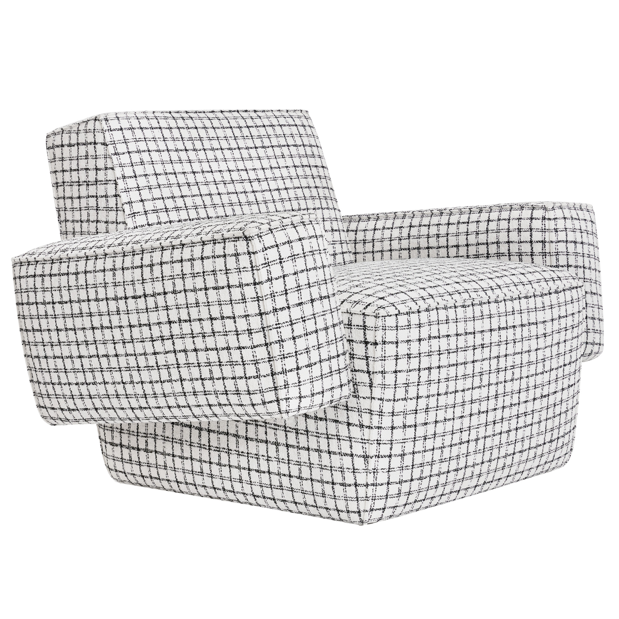 Hunk Lounge Chair With Armrests, Checkered Black / White