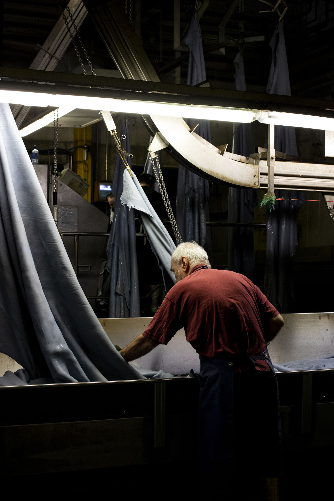 An editorial image from behind the scenes at Elmo Leather Factory.