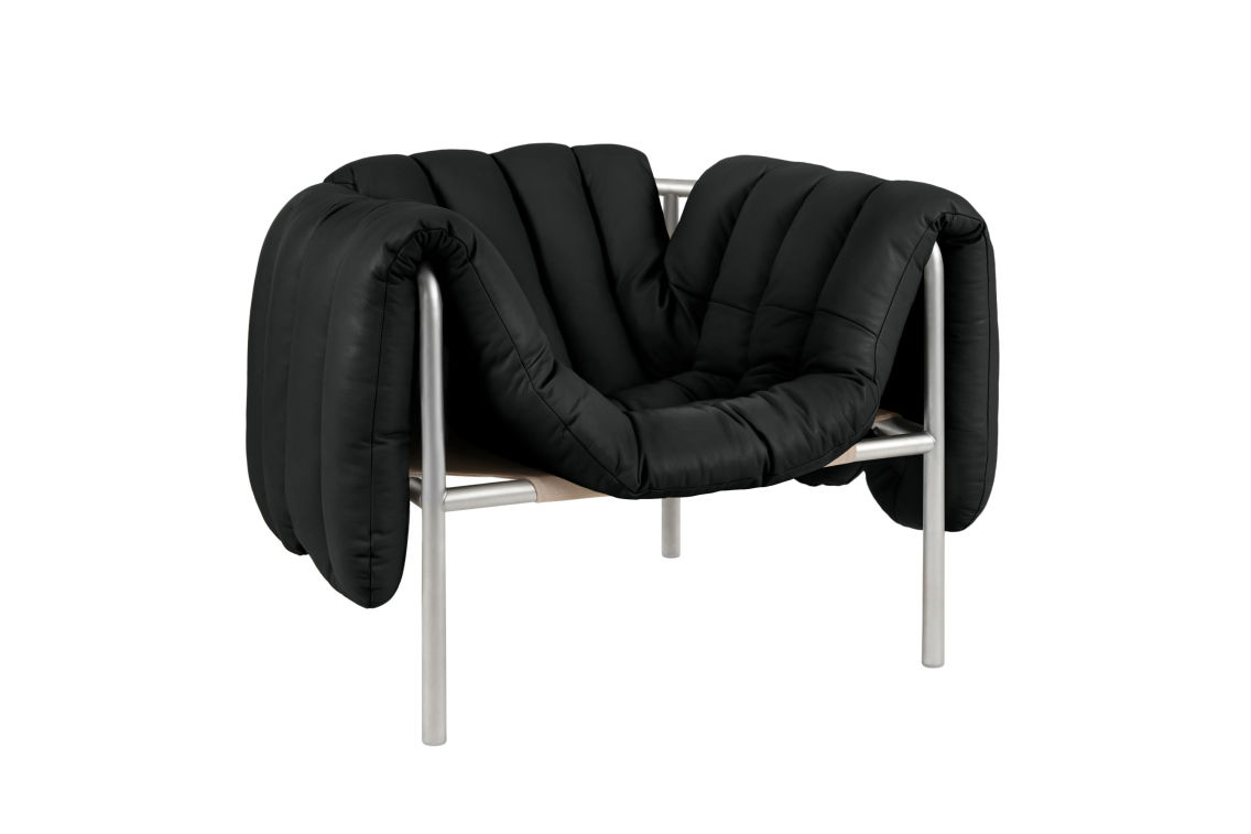 Puffy Lounge Chair, Black Leather / Stainless, Art. no. 20258 (image 2)