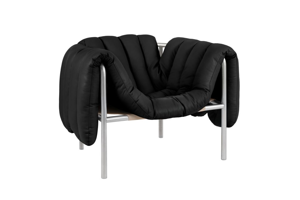Puffy Lounge Chair, Black Leather / Stainless, Art. no. 20258 (image 1)