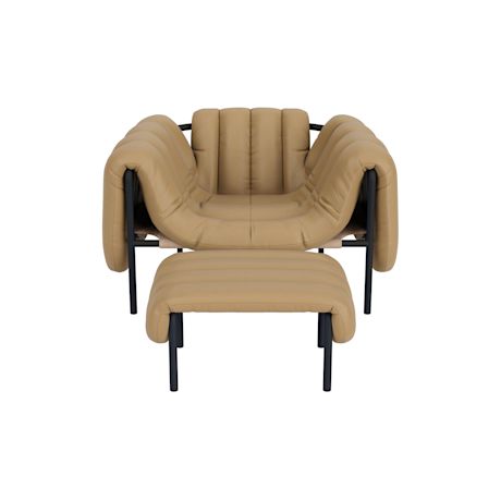 Puffy Lounge Chair + Ottoman, Elmosoft Leather 03009 / Black Grey