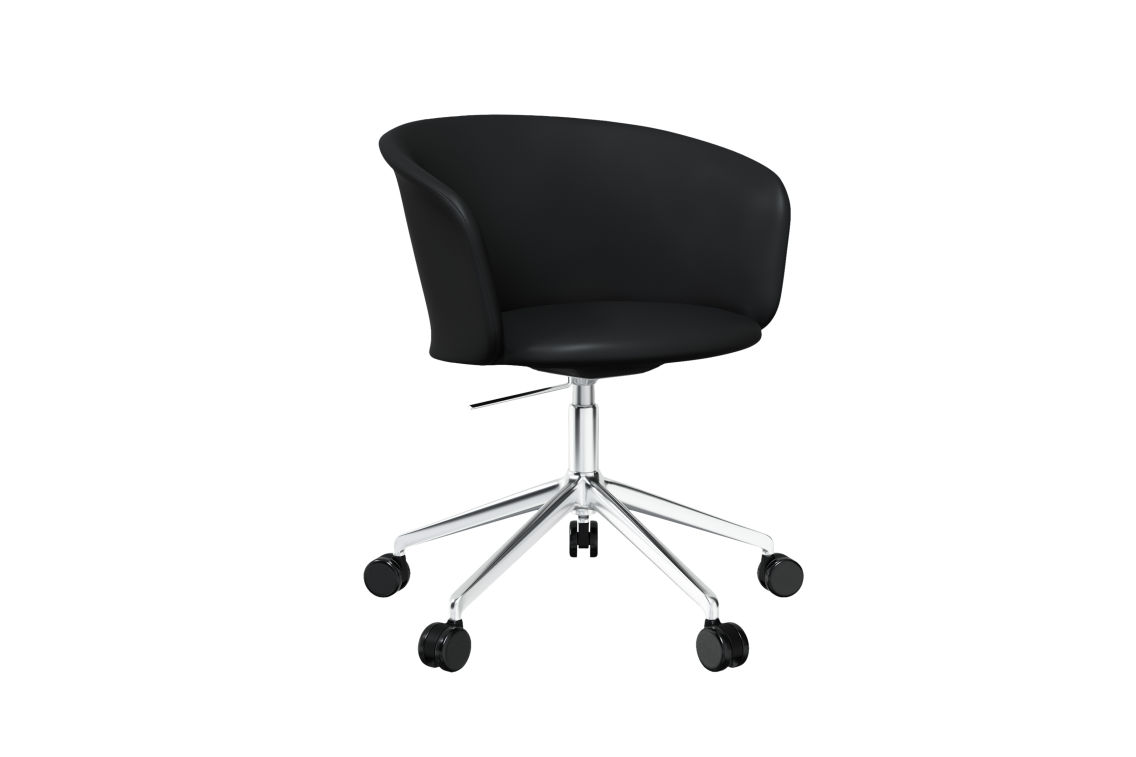 Kendo Swivel Chair 5-star Castors, Black Leather / Polished (UK), Art. no. 20527 (image 1)