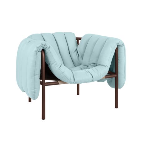 Puffy Lounge Chair, Light Blue Leather / Chocolate Brown (UK)