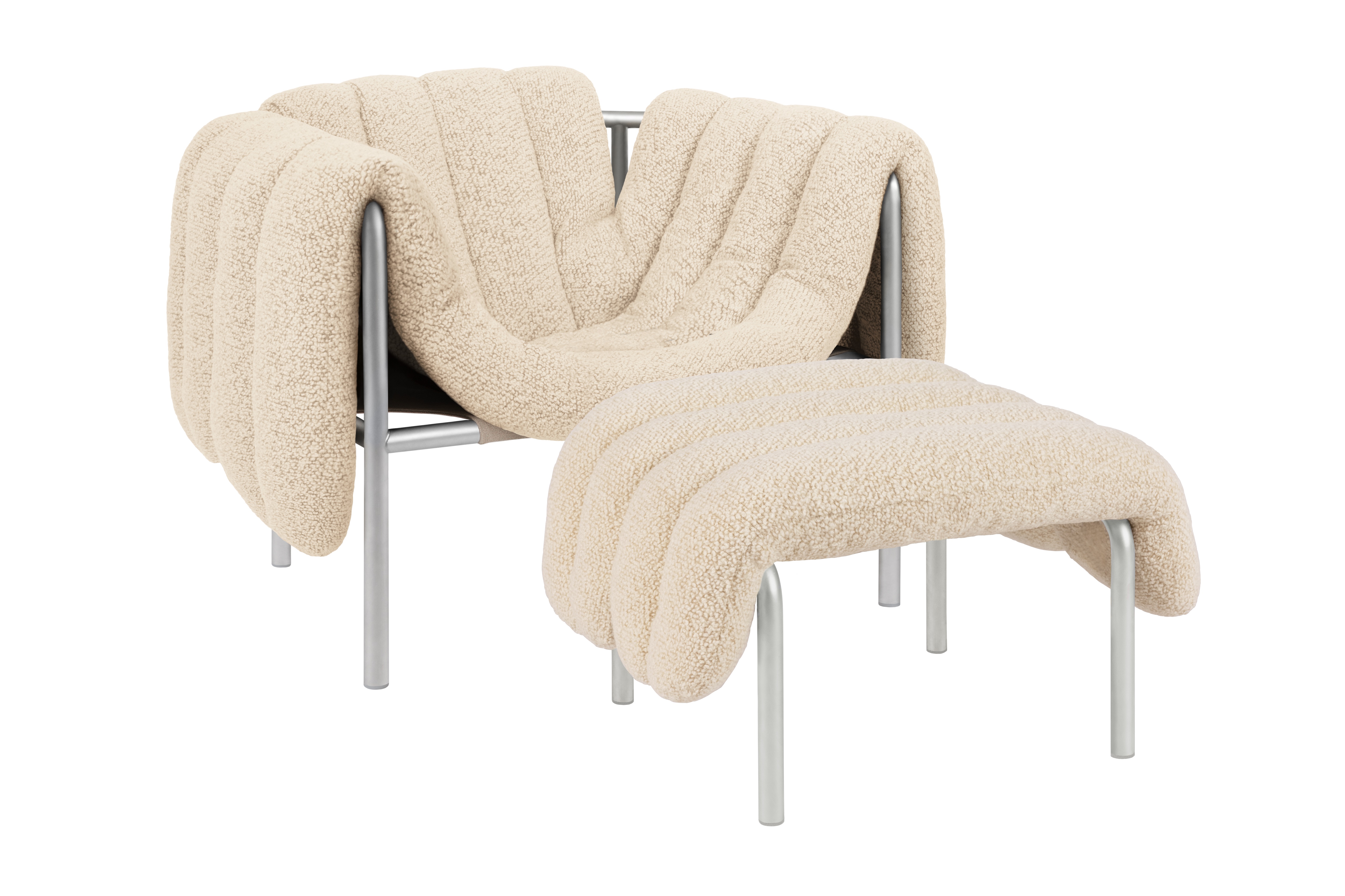 Puffy Lounge Chair + Ottoman, Eggshell / Stainless, Art. no. 20316 (image 1)