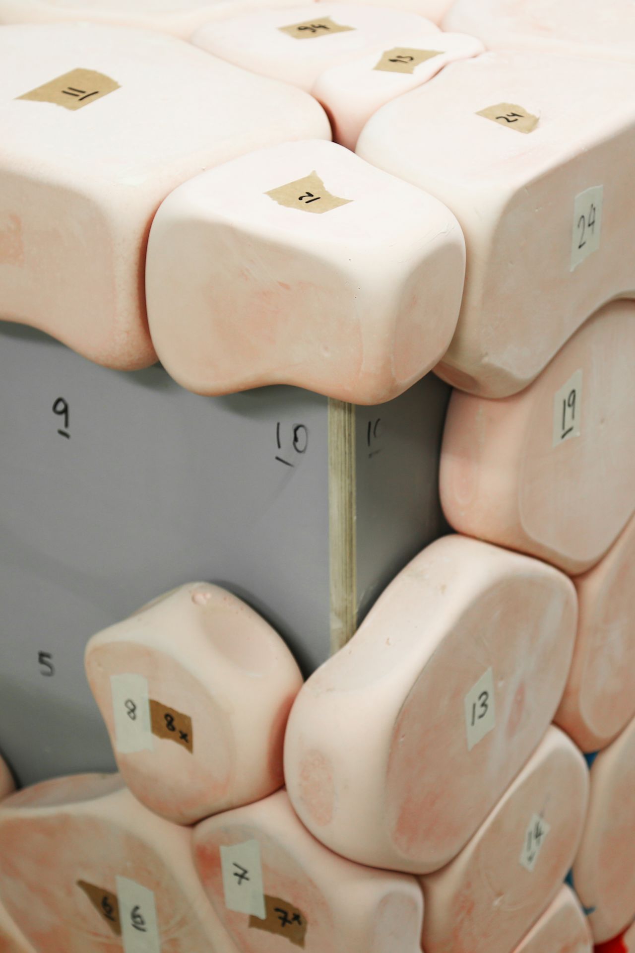 An editorial image from behind the scenes of building the Pink Counter for Hem's London pop-up shop, 2018.
