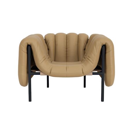 Puffy Lounge Chair, Elmosoft Leather 03009 / Black Grey