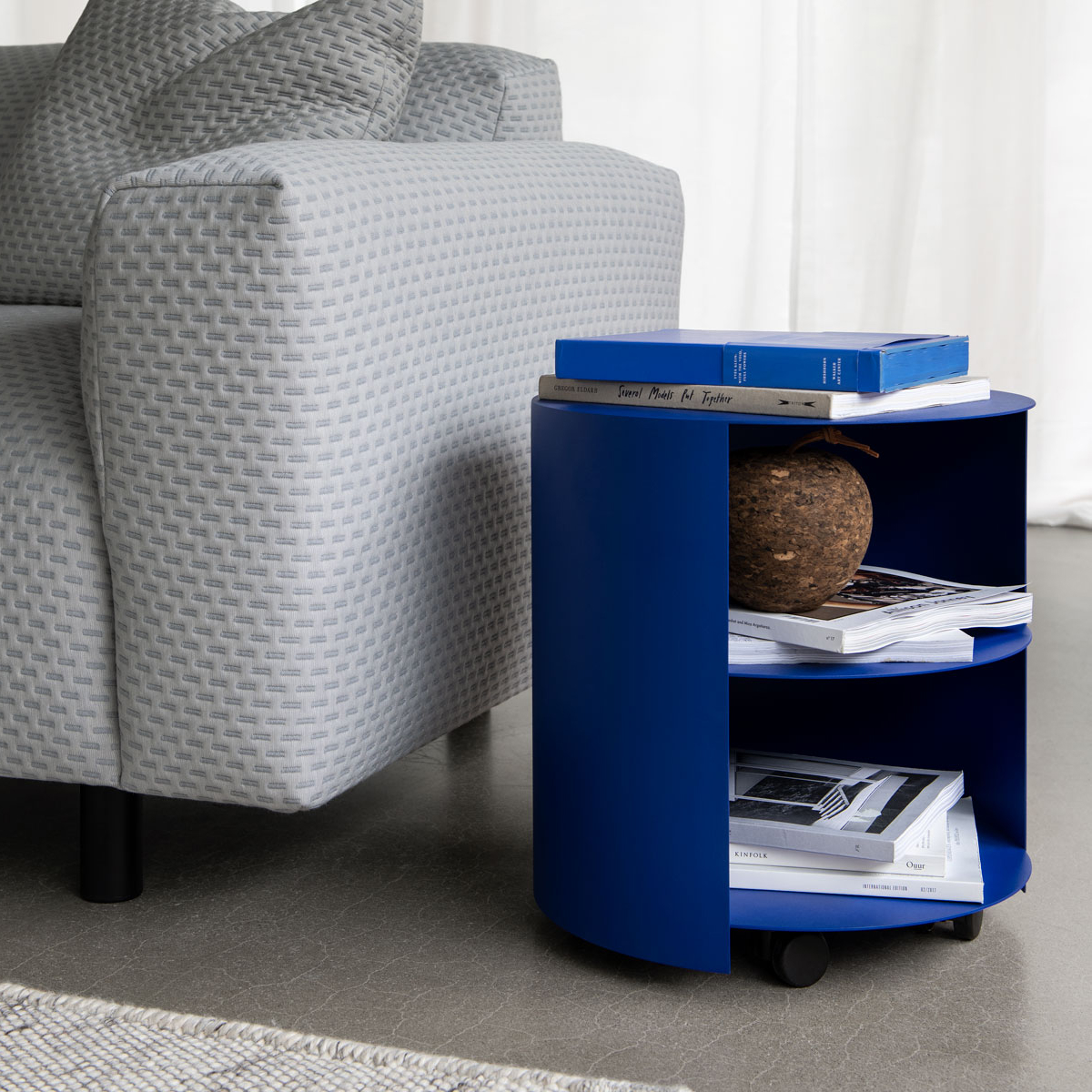 Hide Side Table, Ultramarine Blue Textured