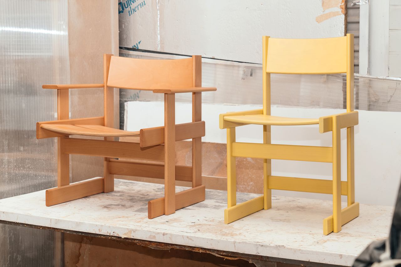 An editorial image from behind the scenes of making Bullnose Chair and Bullnose Lounge Chair by designer Marco Campardo.