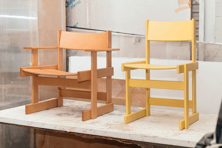 An editorial image from behind the scenes of making Bullnose Chair and Bullnose Lounge Chair by designer Marco Campardo.