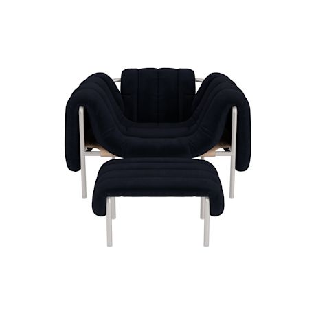 Puffy Lounge Chair + Ottoman, Velluto Coex VL30 / Stainless