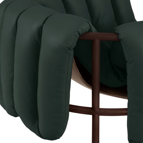 Puffy Lounge Chair, Dark Green Leather / Chocolate Brown