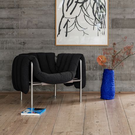 Puffy Lounge Chair, Anthracite / Stainless