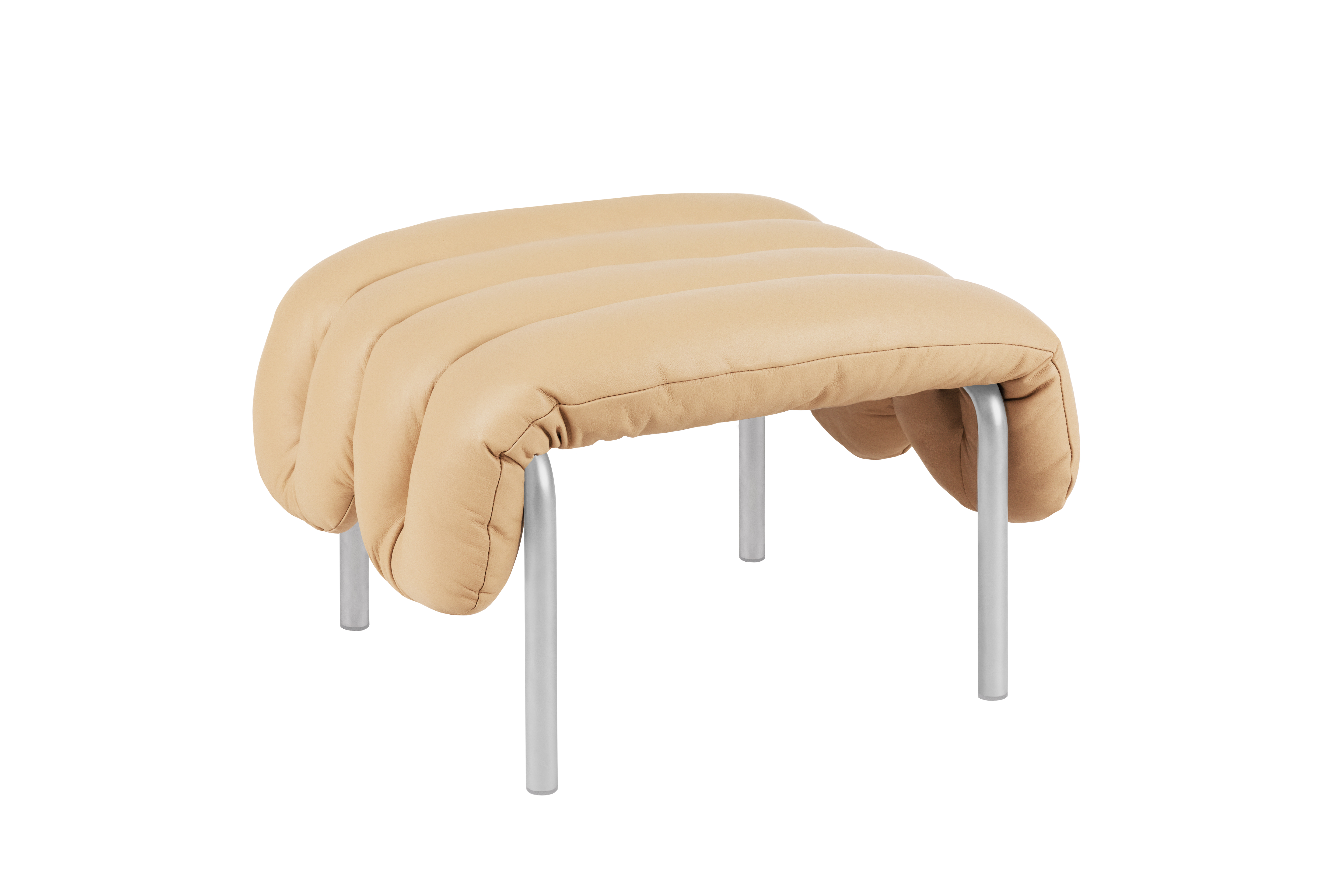 Puffy Ottoman, Sand Leather / Stainless (UK), Art. no. 20651 (image 1)