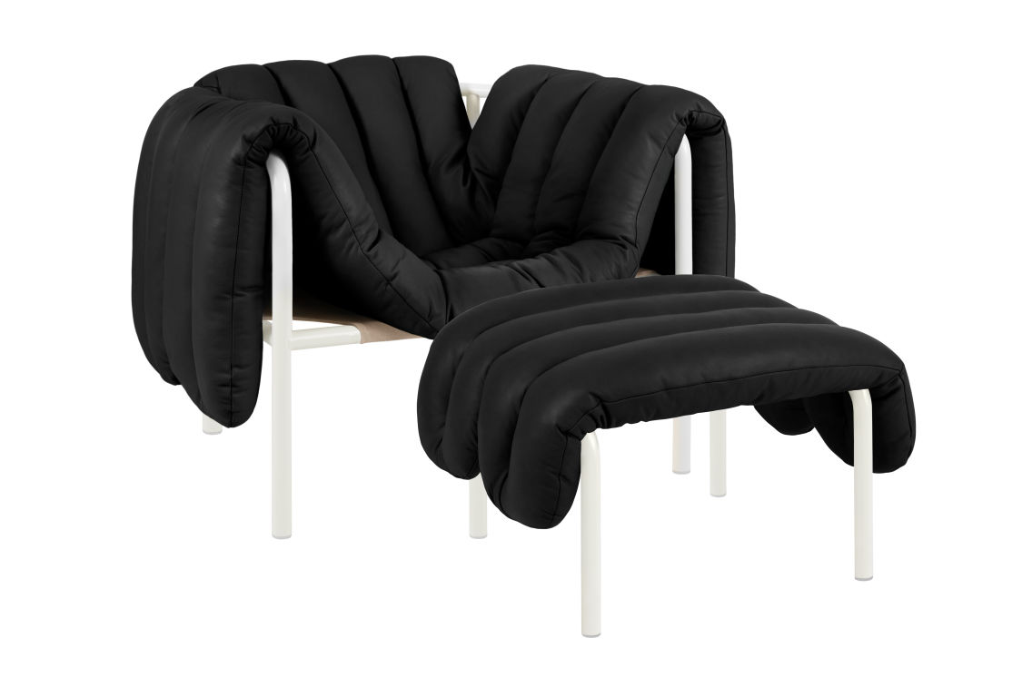 Puffy Lounge Chair + Ottoman, Black Leather / Cream, Art. no. 20357 (image 1)