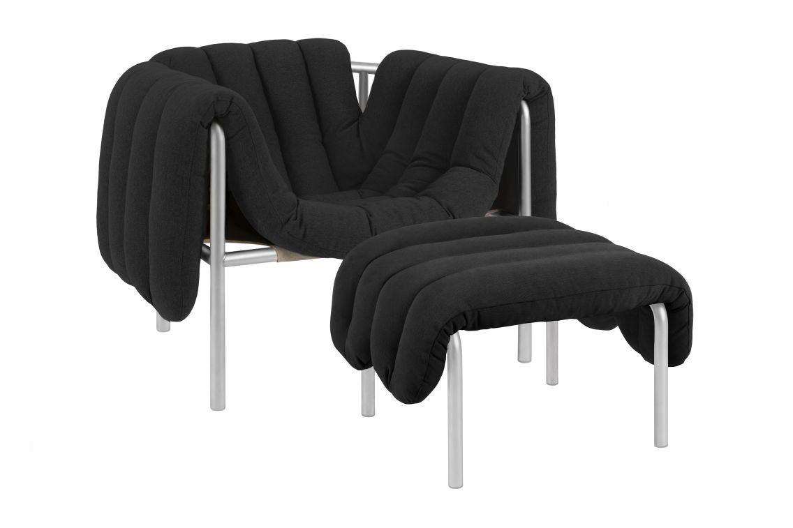 Puffy Lounge Chair + Ottoman, Anthracite / Stainless (UK), Art. no. 20671 (image 1)
