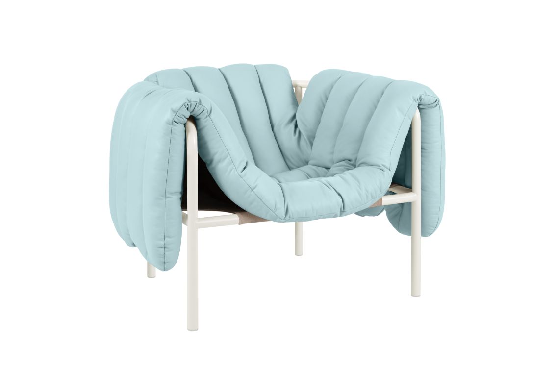 Puffy Lounge Chair, Light Blue Leather / Cream (UK), Art. no. 20704 (image 1)