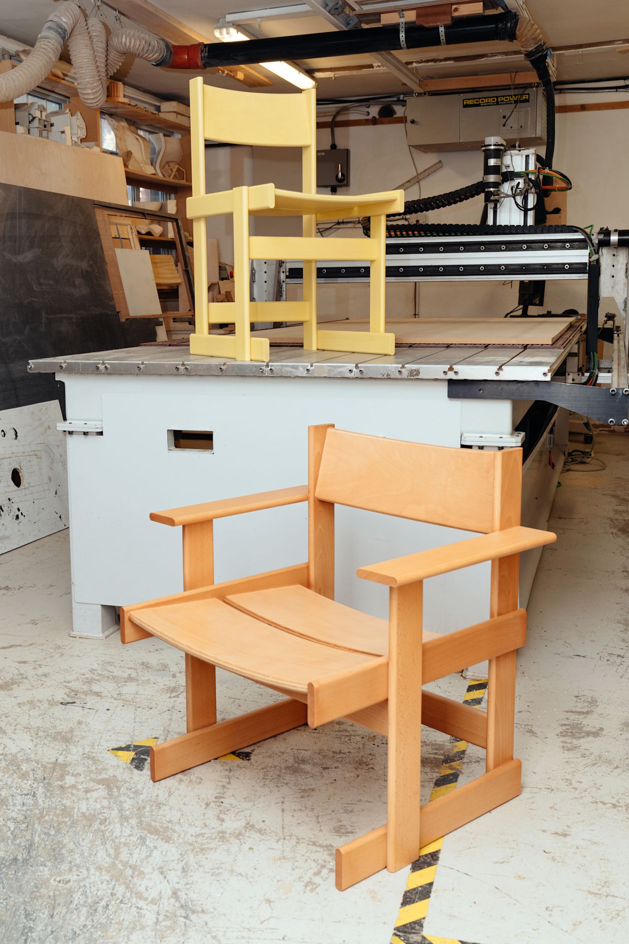 An editorial image from behind the scenes of making Bullnose Chair and Bullnose Lounge Chair by designer Marco Campardo.