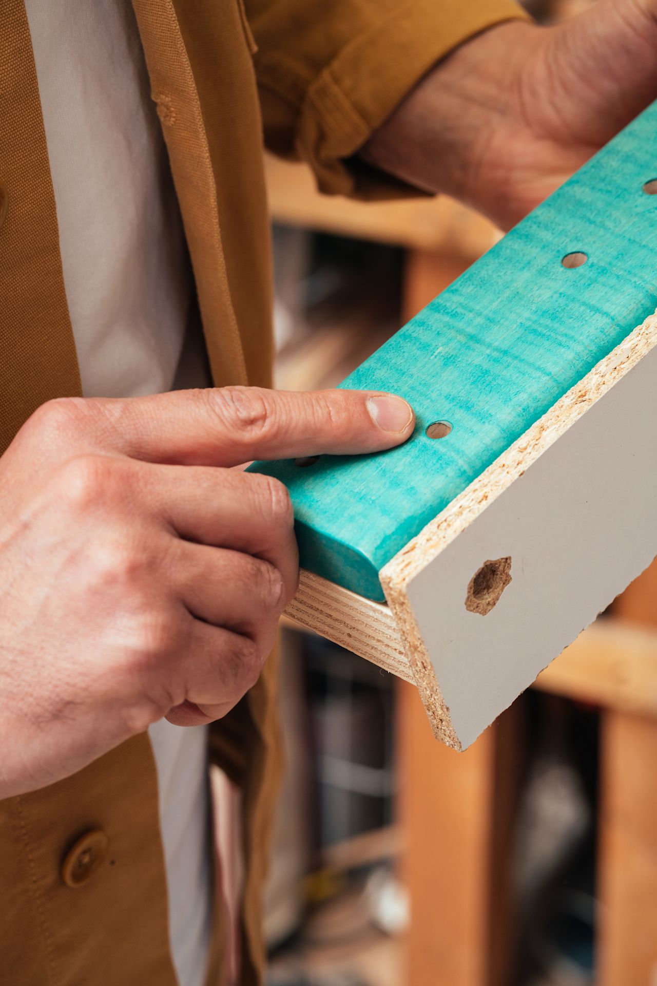 An editorial image from behind the scenes of making Bullnose Chair by designer Marco Campardo.