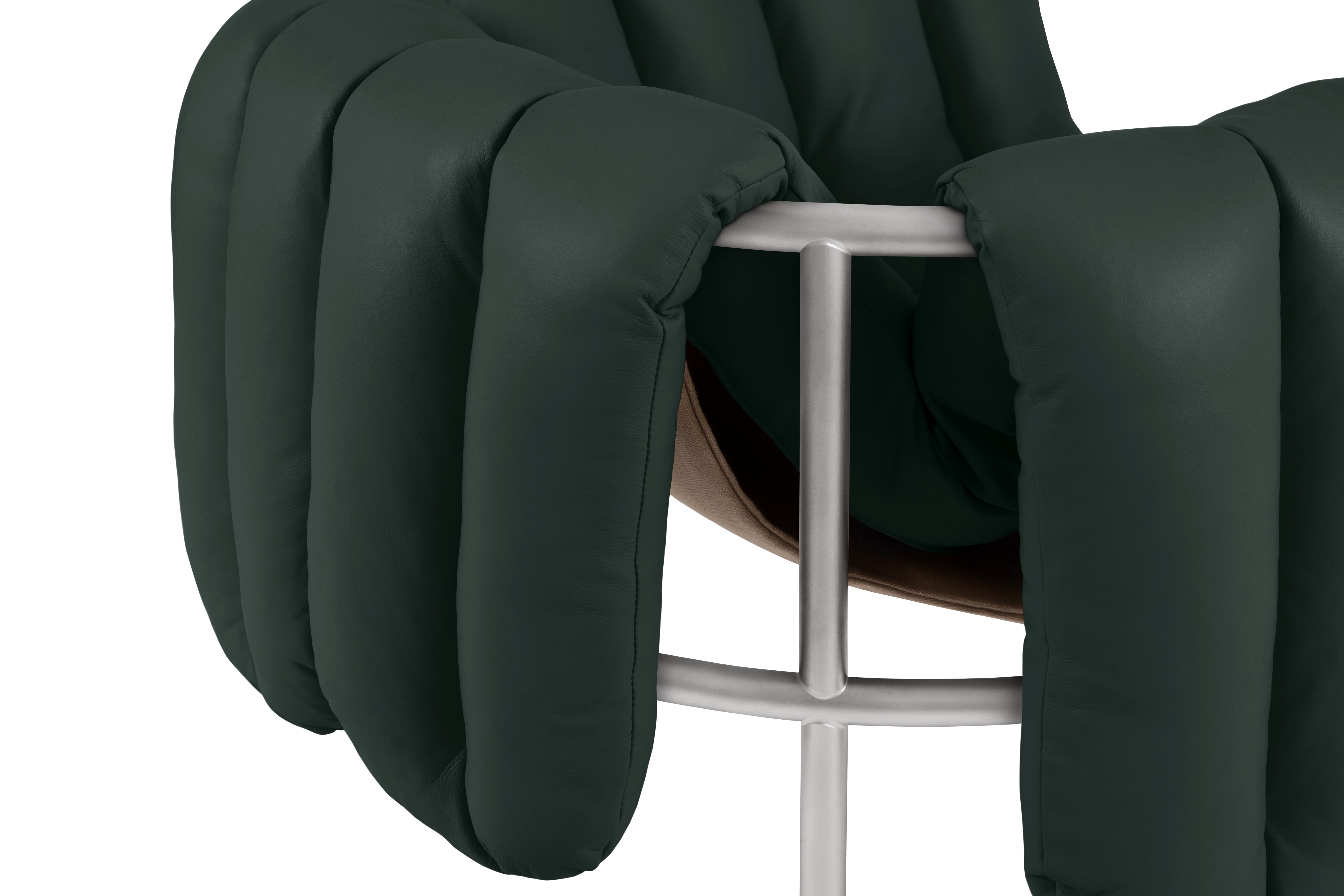 Puffy Lounge Chair, Dark Green Leather / Stainless (UK), Art. no. 20710 (image 2)