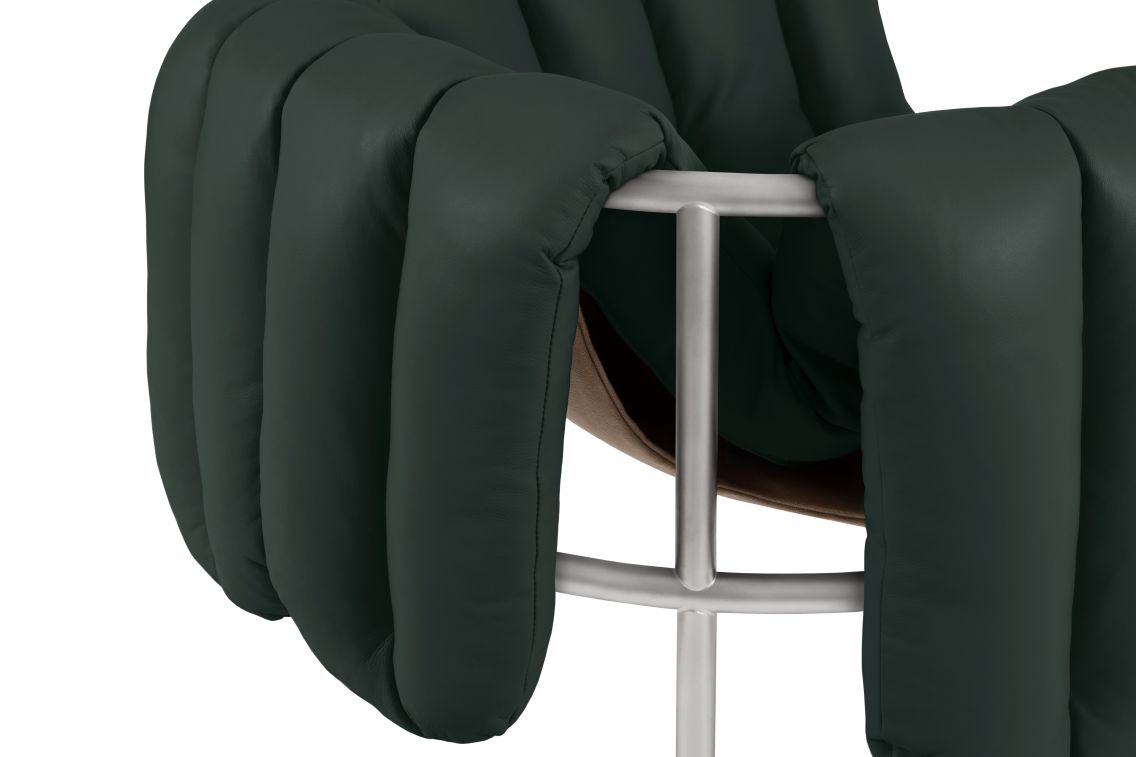 Puffy Lounge Chair, Dark Green Leather / Stainless, Art. no. 20486 (image 2)