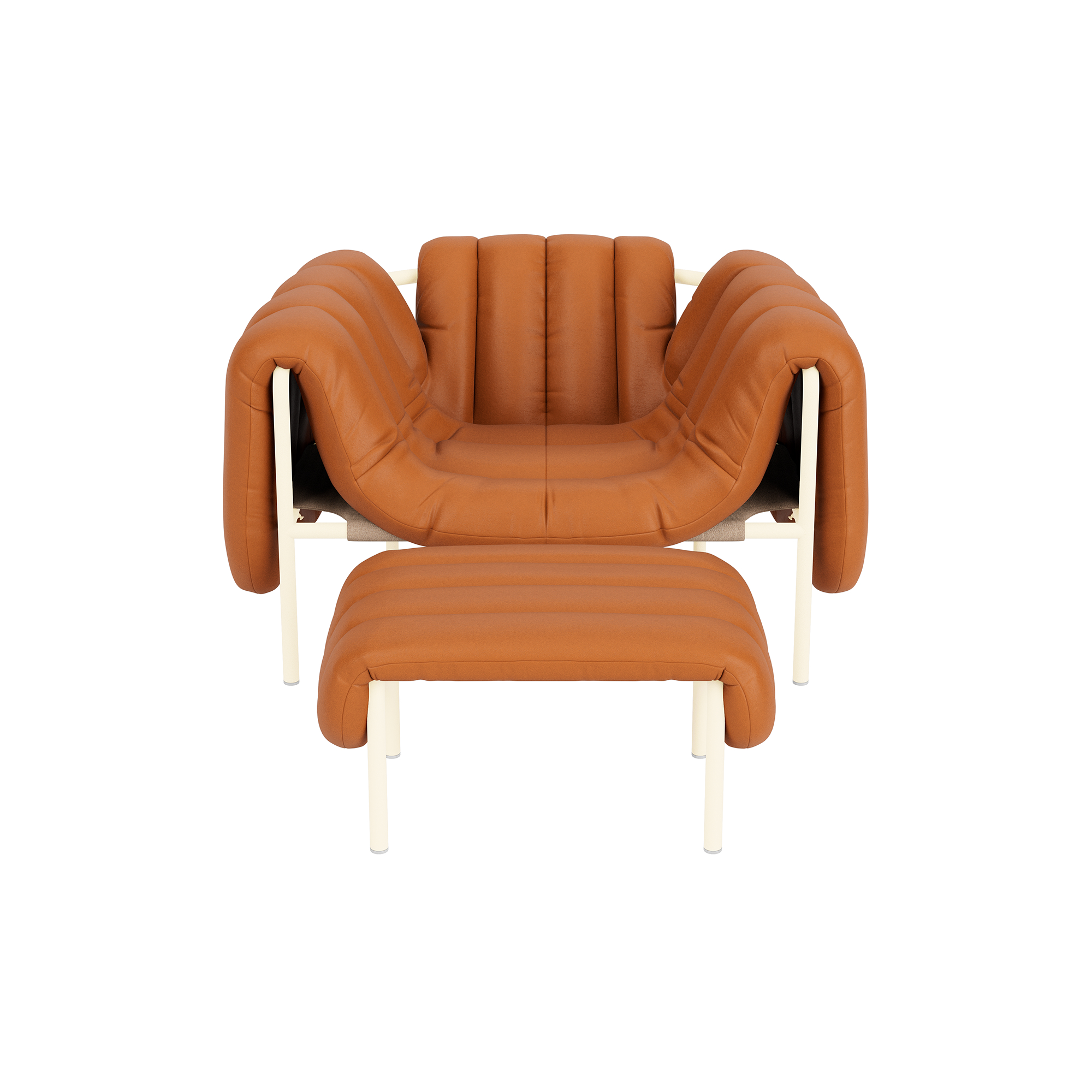 Puffy Lounge Chair + Ottoman, Elmosoft Leather 54035 / Cream