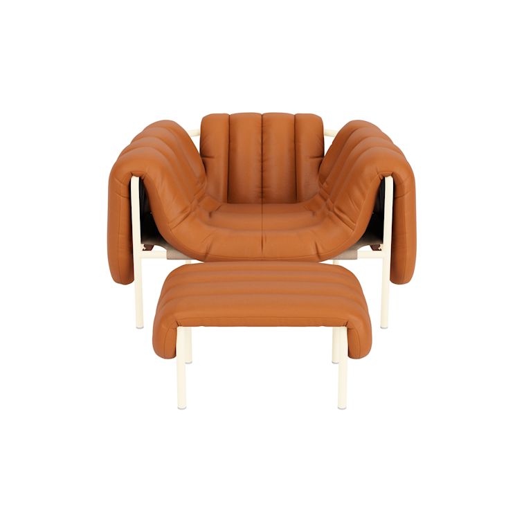 Puffy Lounge Chair + Ottoman, Elmosoft Leather 54035 / Cream, Art. no. 90232 (image 1)