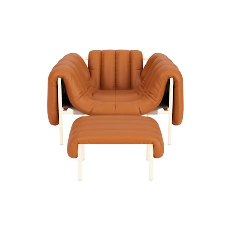 Puffy Lounge Chair + Ottoman, Elmosoft Leather 54035 / Cream