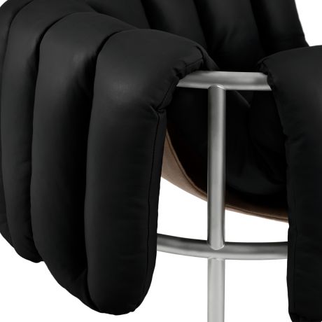 Puffy Lounge Chair, Black Leather / Stainless